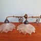 Pair of pendant lights in bronze and scalloped transparent glass