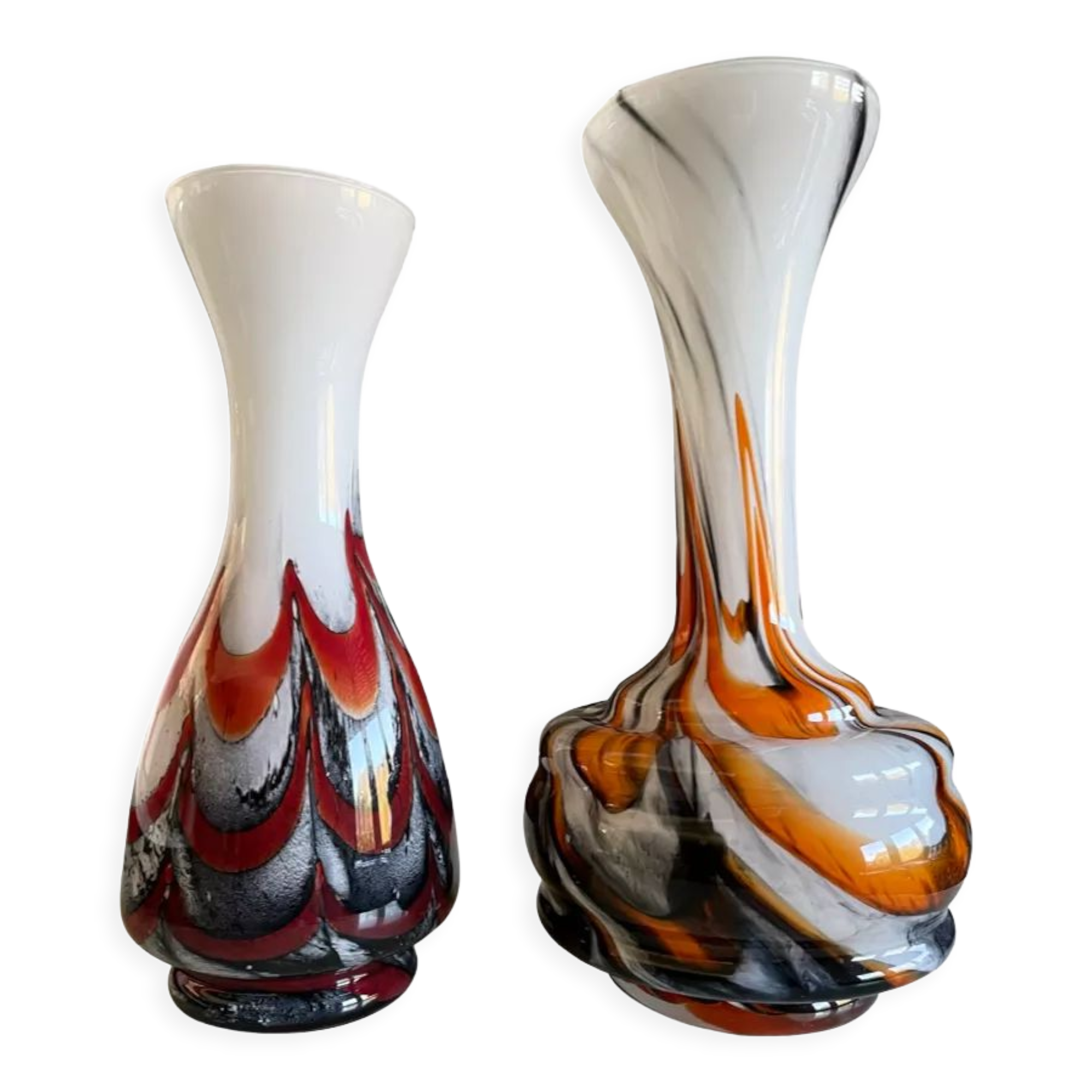 Lot de deux vases Murano vintage en verre soufflé