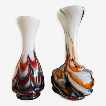 Lot de deux vases Murano vintage en verre soufflé