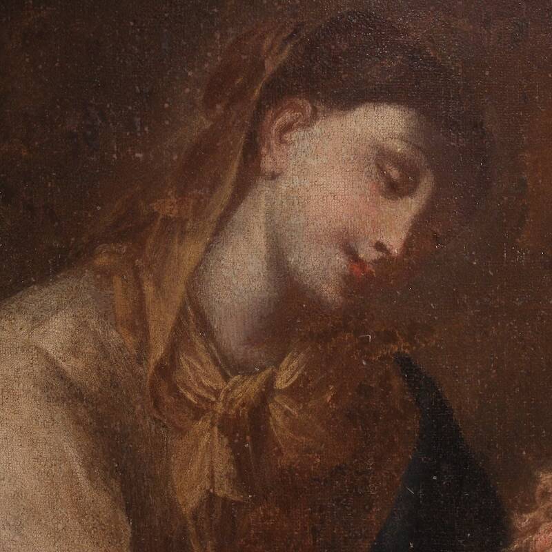 Peinture antique Adoration de Sainte Rose de Lima avec la Madone et l'Enfant