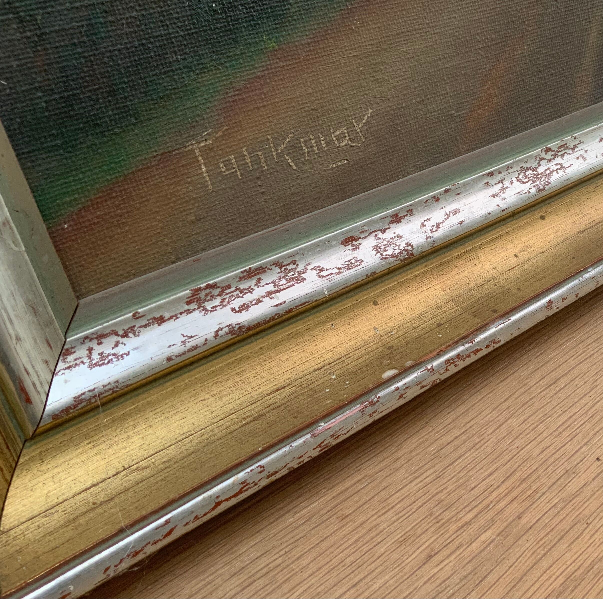 Vintage danish oil on canvas “sunset”, signed by a.takmar 1880-1960