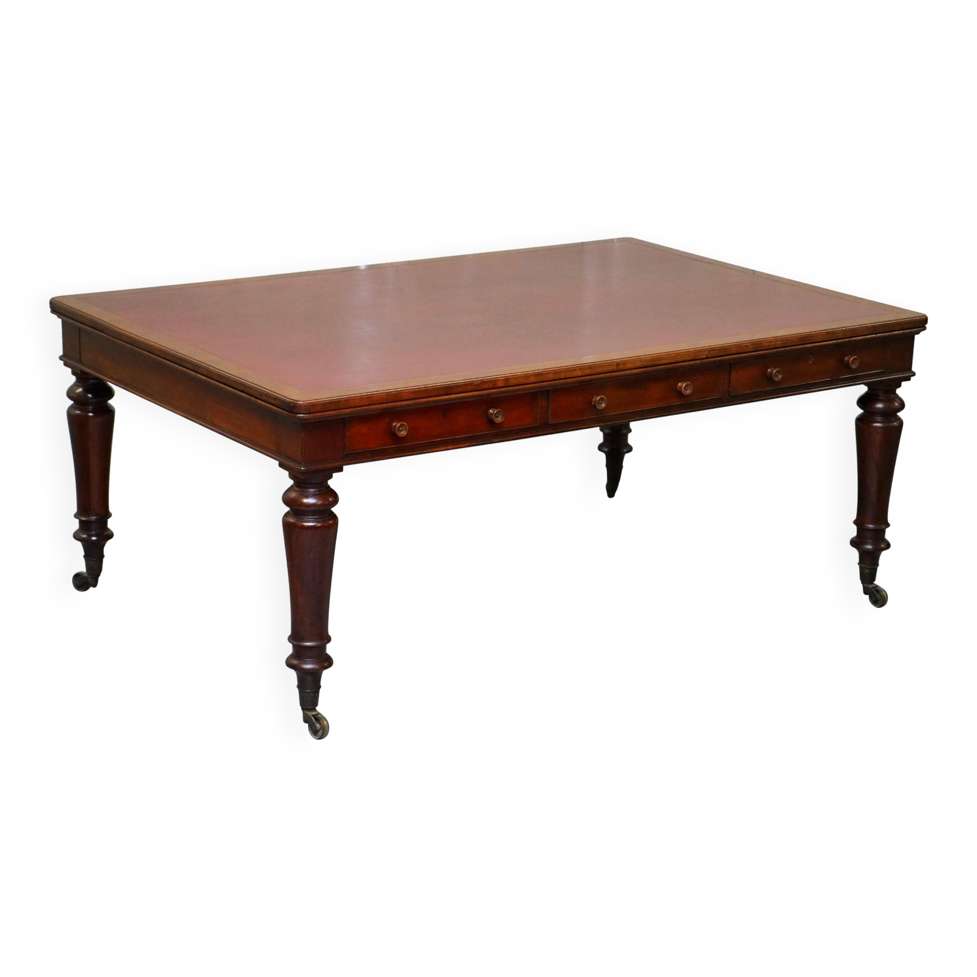 Rare double-sided desk in hardwood by Holland and Sons, Victorian era.