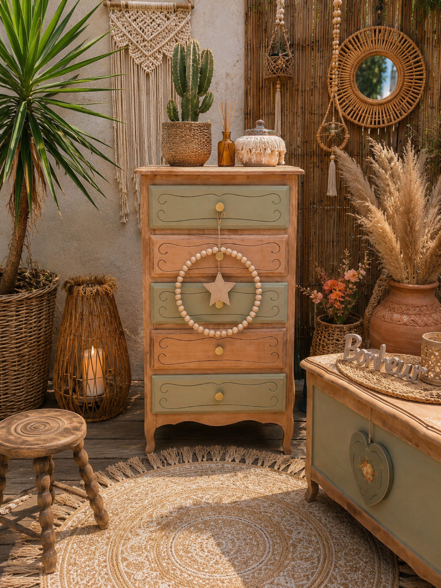 Pretty chiffonnier 💚 revamped Bohemian KHAKI chest of drawers