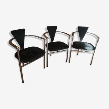 Set of 3 vintage belgo Chrome tripod chairs