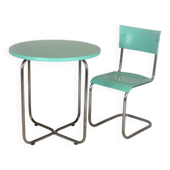 Bauhaus tubular steel set, round table and chair by mart stam, 1930s