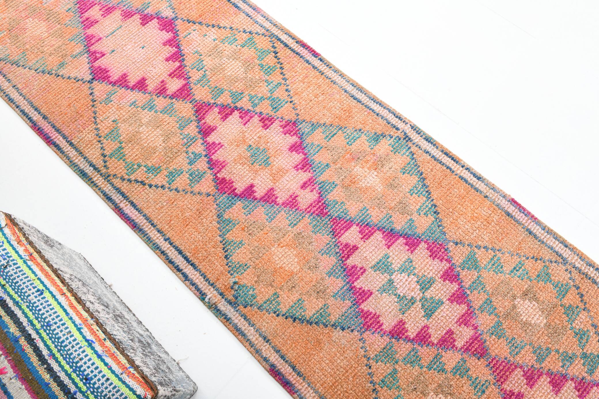 2x12 Rug For Kitchen Orange Herki Vintage Runner Rug, 73x369Cm