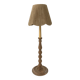 Lampadaire vintage en bois naturel et abat jour en corde années 1960