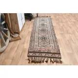 1970s Vintage Turkish Oushak Handmade Wool Cotton Brown Runner Rug 83x290
