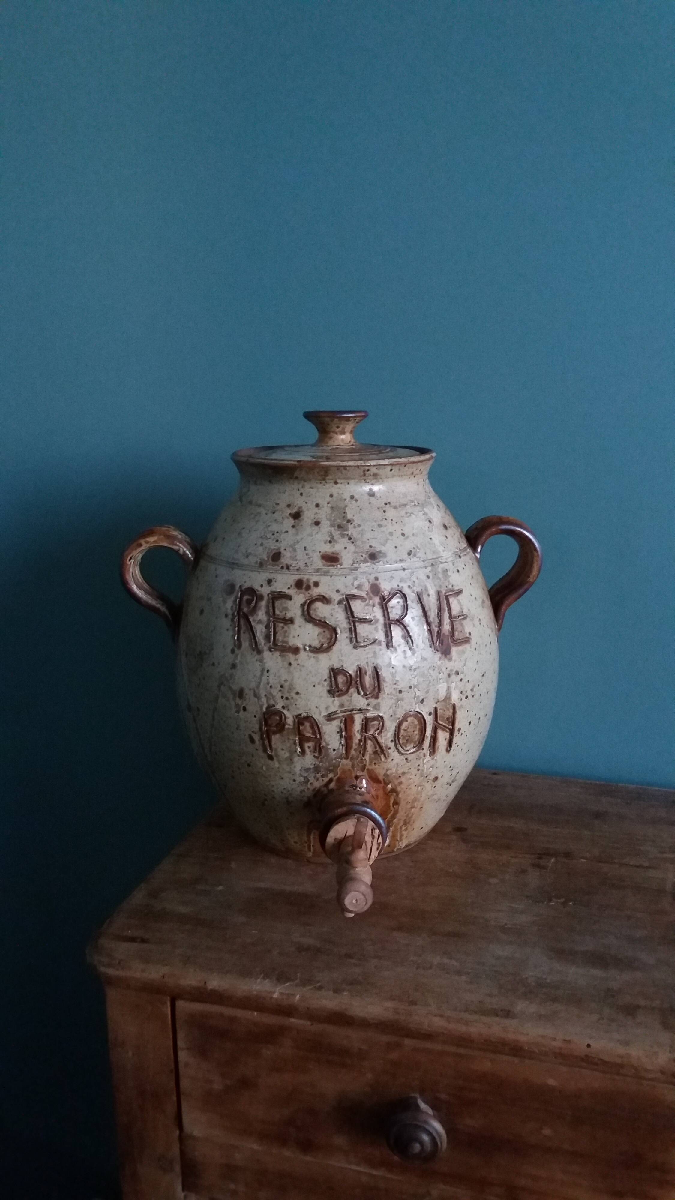 Vinaigrier pot alcohol jar signed Jean-Pierre Prud’homme stoneware from Puisaye