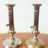 Pair of chrome-plated brass candlesticks
