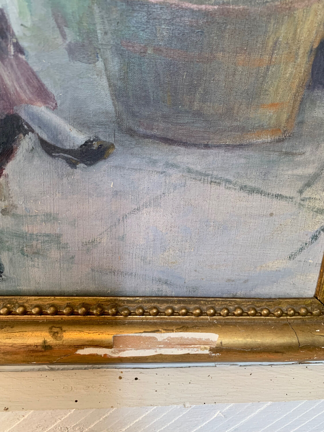 Oil on canvas painting XIX woman reading