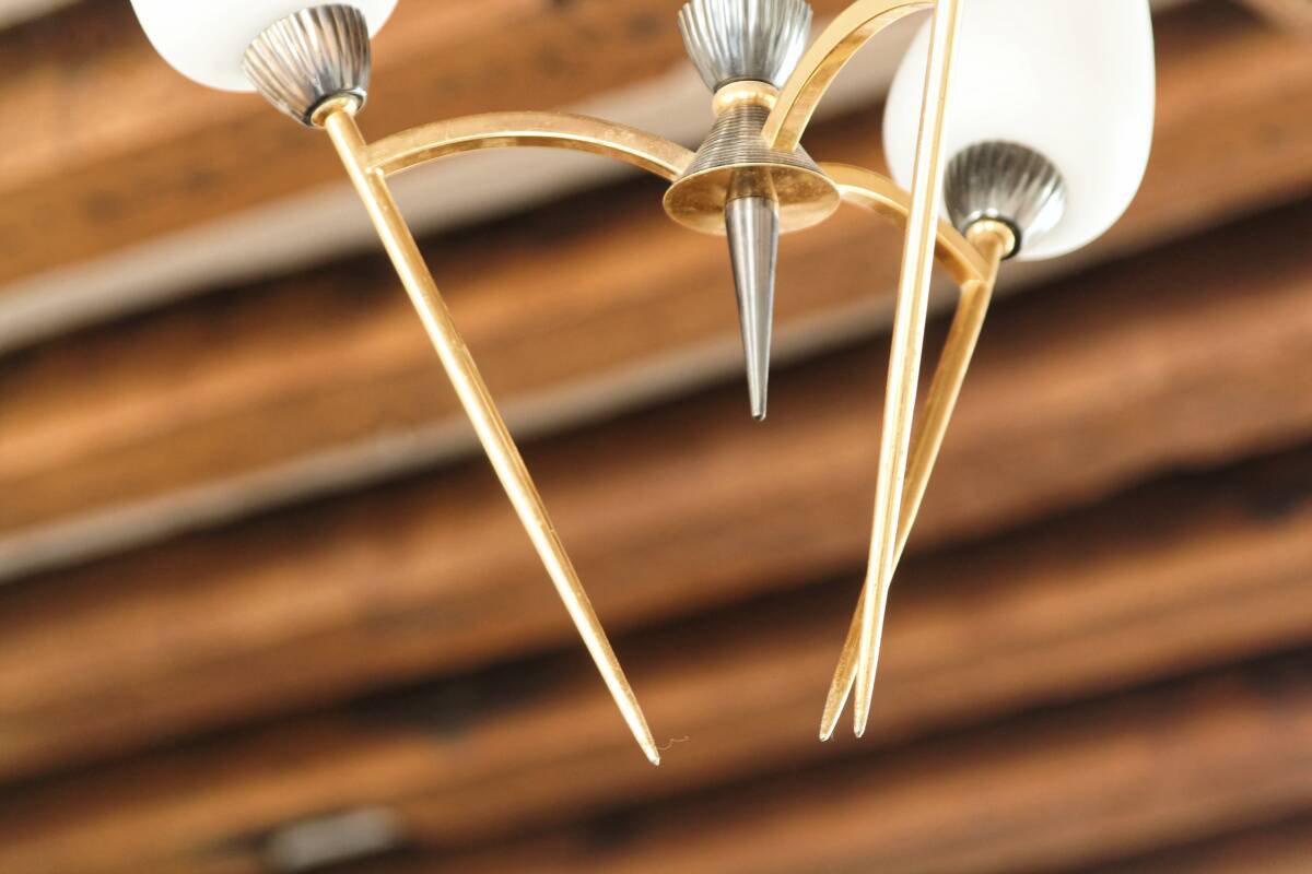 60s chandelier, brass and opaline