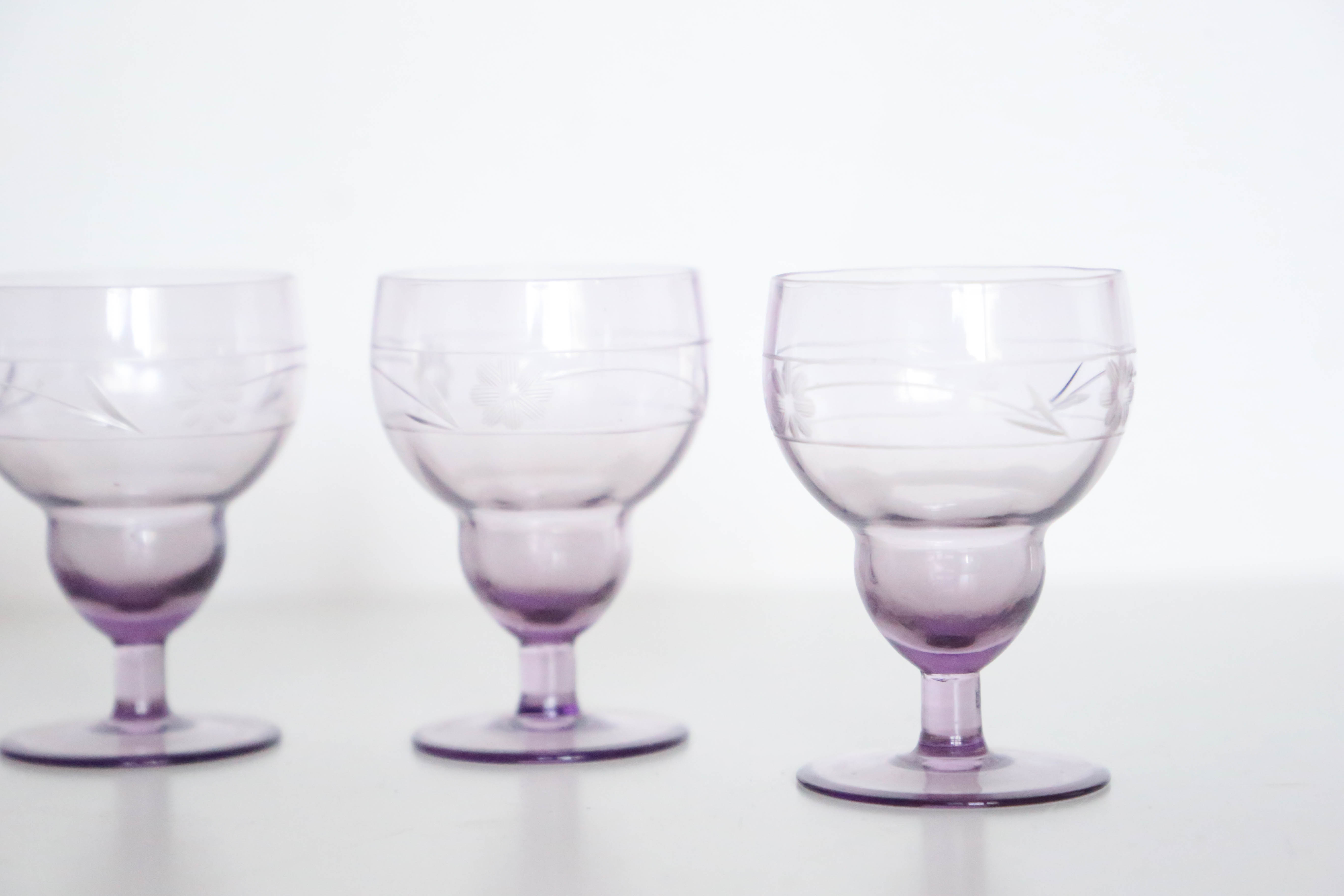 Purple wine glasses x5, art deco, delicate, antique, ancient