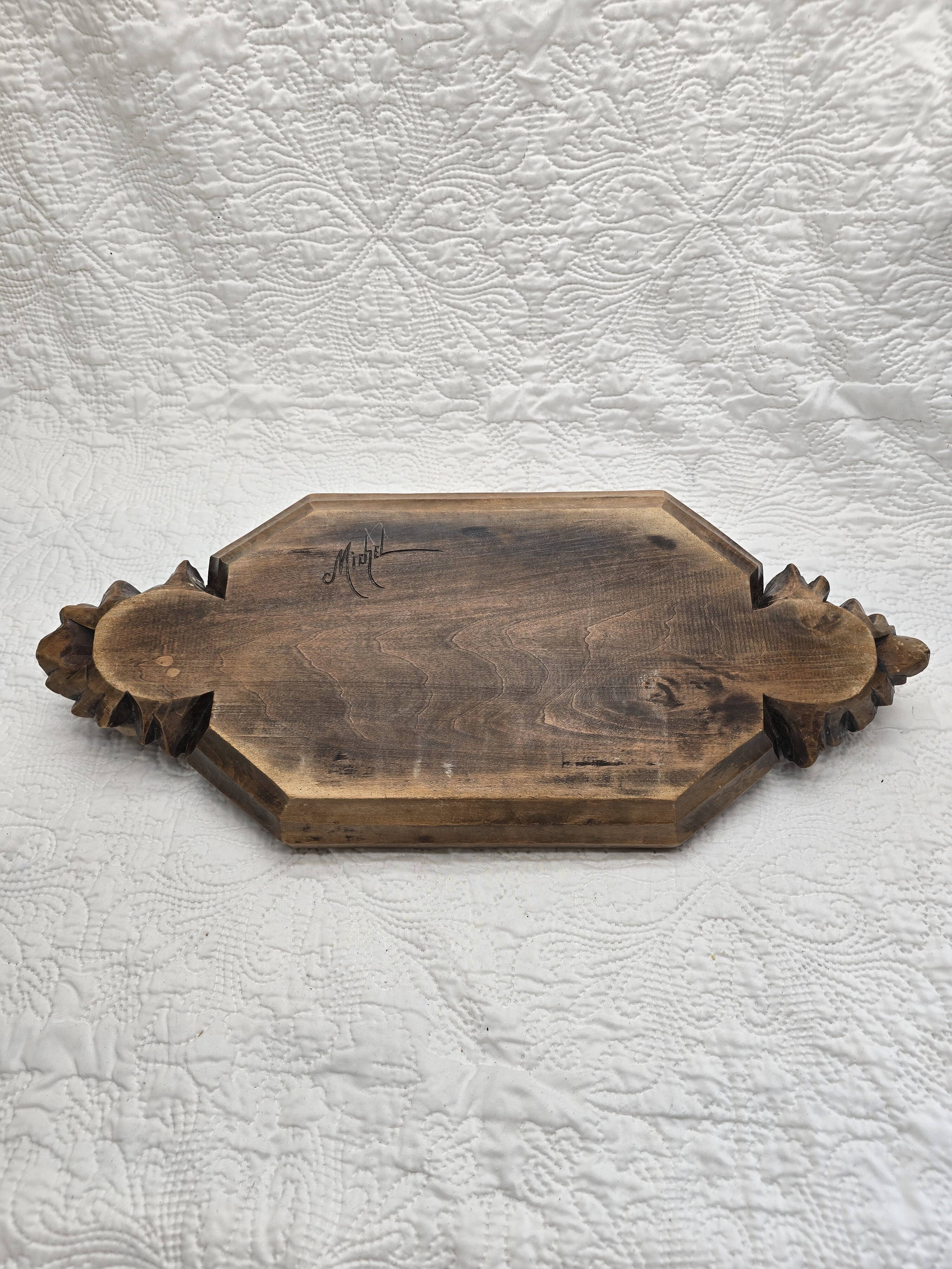 Handmade carved wooden tray