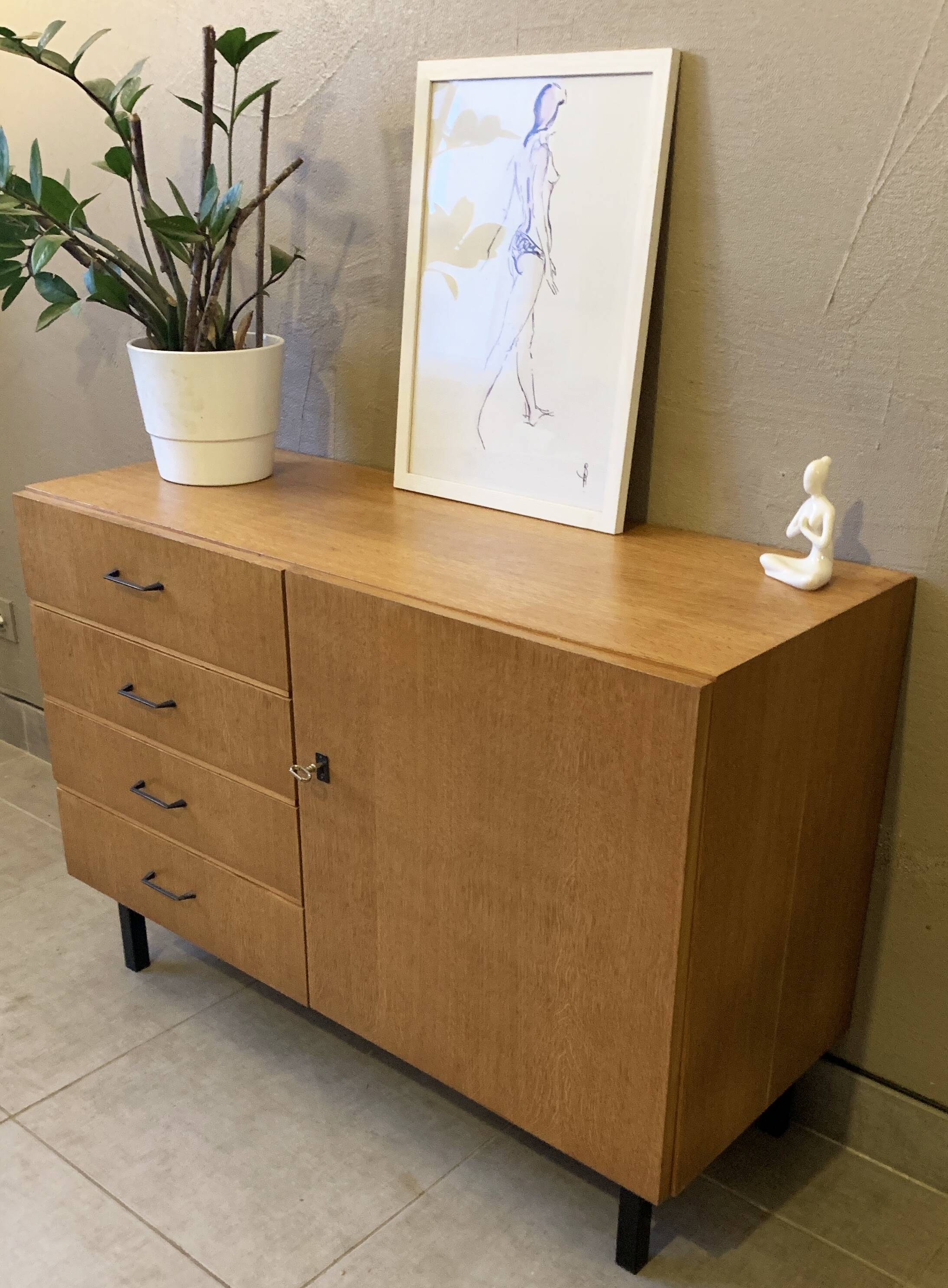 Scandinavian vintage chest of drawers from the 60s in light oak