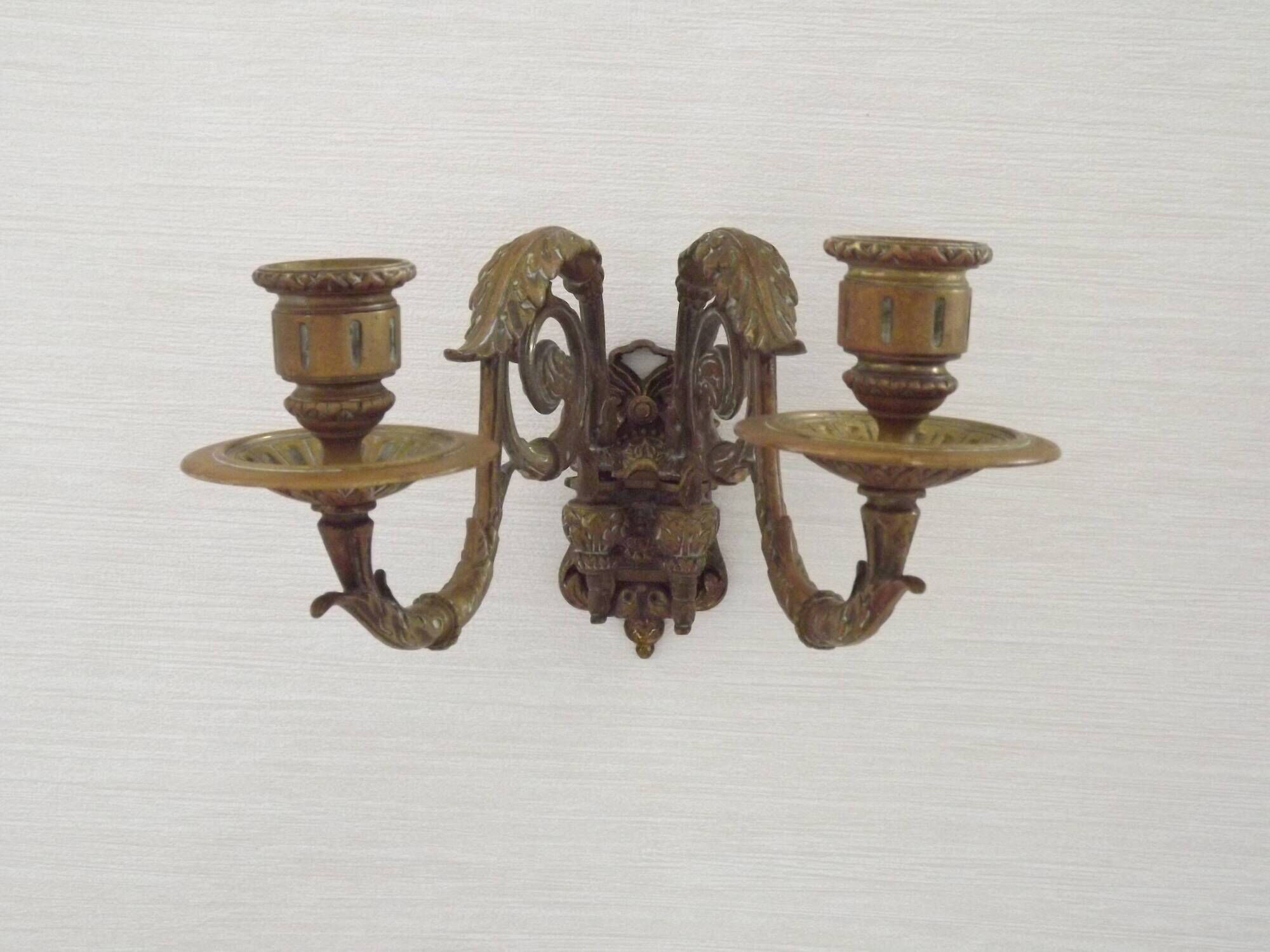 Pair of French Antique Signed GAVEAU 12 Double Piano Candle Sconces