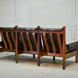 Sturdy Mid-Century Smooth Black Leather Scandinavian 3-Seat Sofa, 1960s