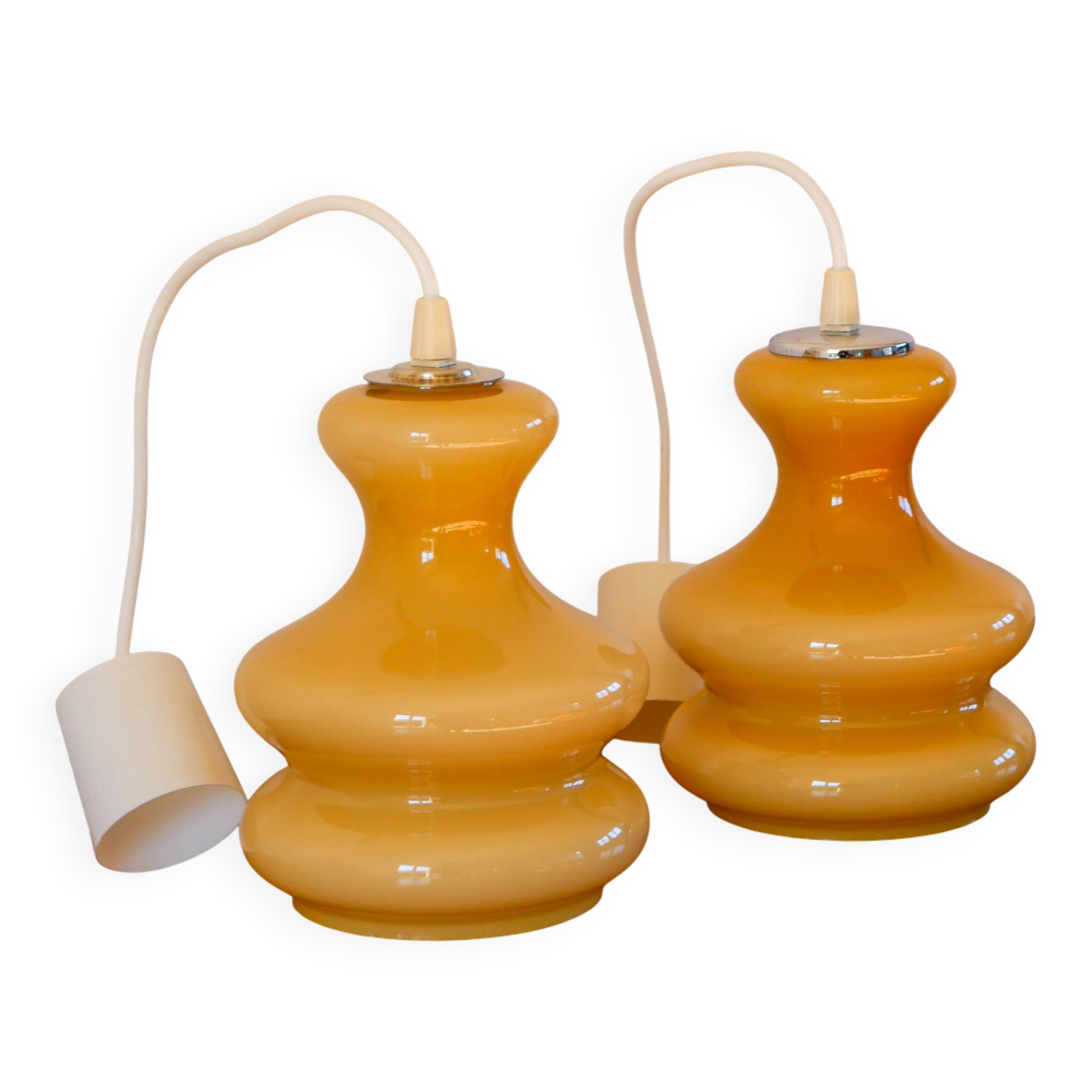 Pair of opaline pendants, Bubble, Beige, 1960