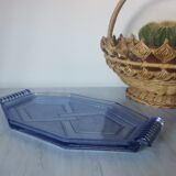 Art deco blue pressed glass tray