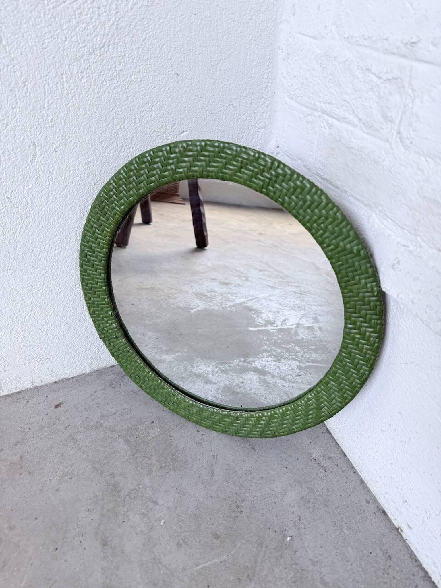 Woven wicker round mirror 1960