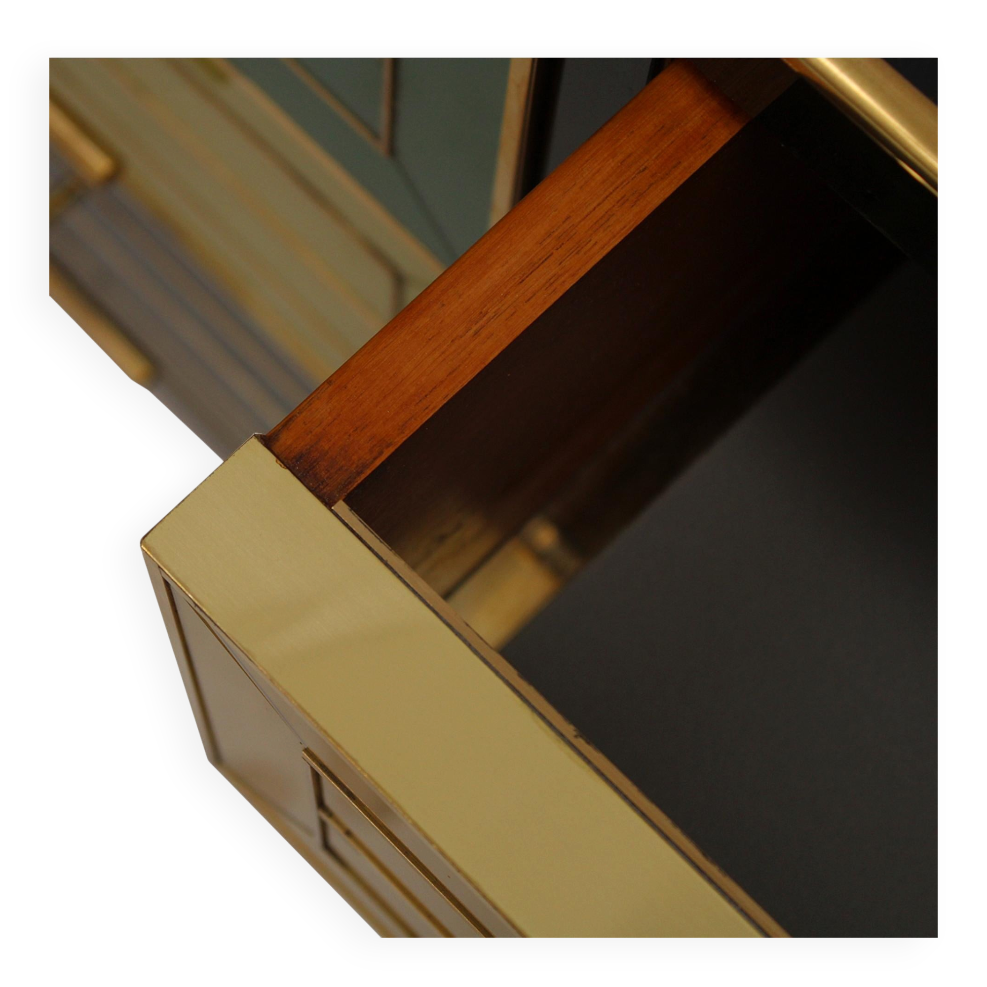 Italain Sideboard Made Of Solid Wood And Covered With Colored Glass 1950S