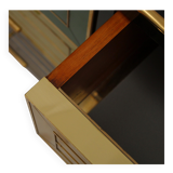 Italain Sideboard Made Of Solid Wood And Covered With Colored Glass 1950S