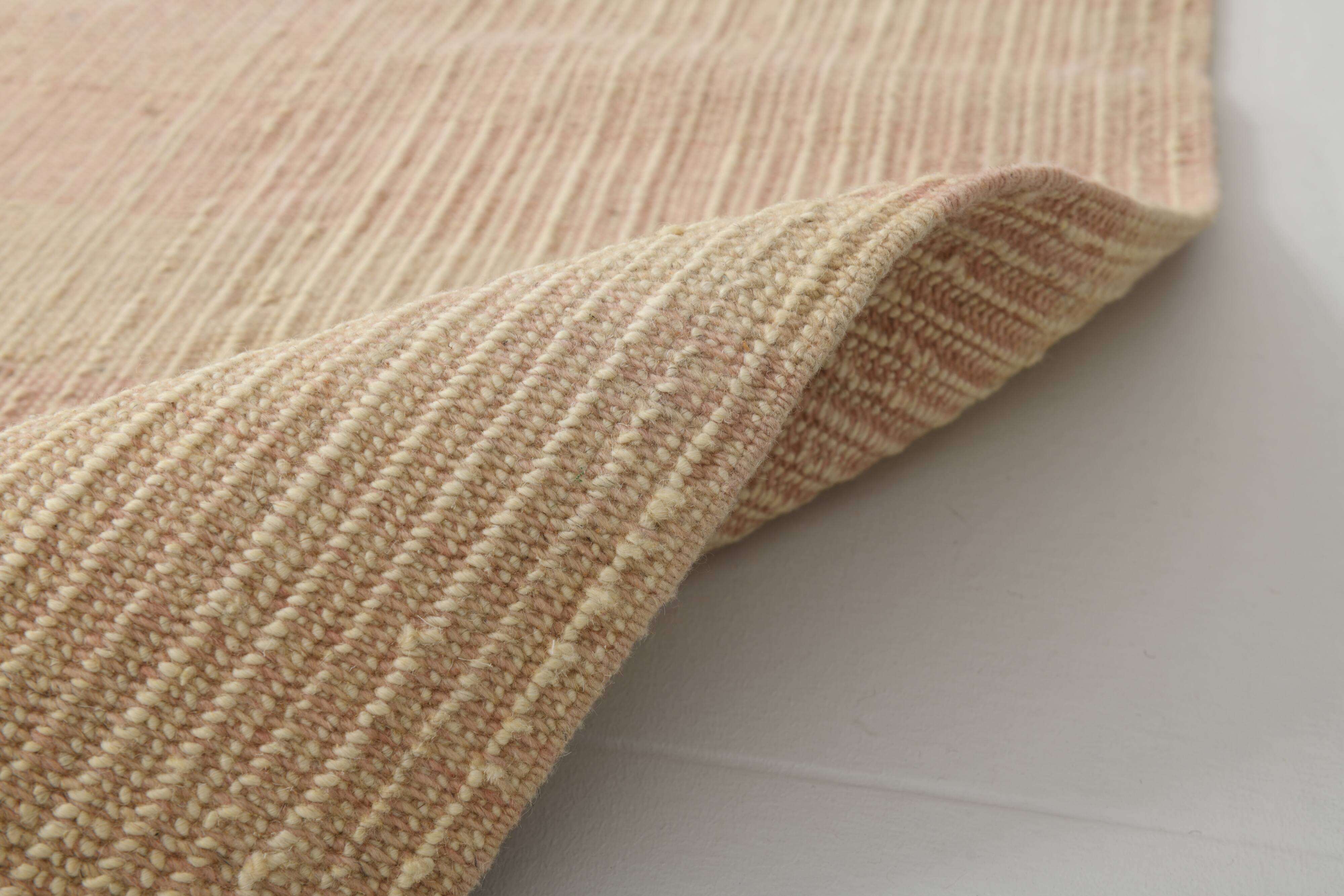 7x10 Light Pink Handmade Wool Jute Kilim Rug, 224x325Cm