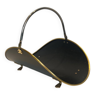 Porte-bûches de style néoclassique en laiton et laiton laqué noir