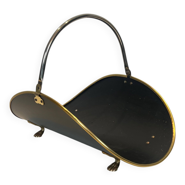 Porte-bûches de style néoclassique en laiton et laiton laqué noir