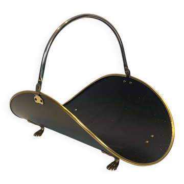 Porte-bûches de style néoclassique en laiton et laiton laqué noir