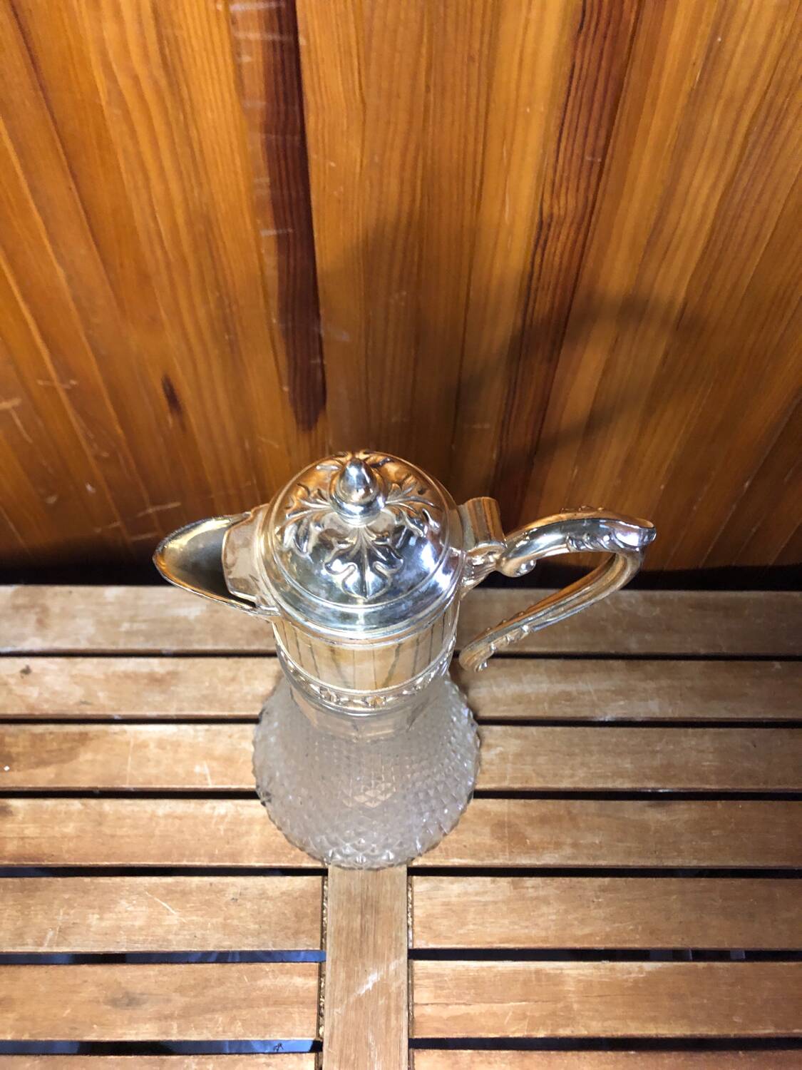 Old Carafe Body Glass Mold + Silver Metal Vintage