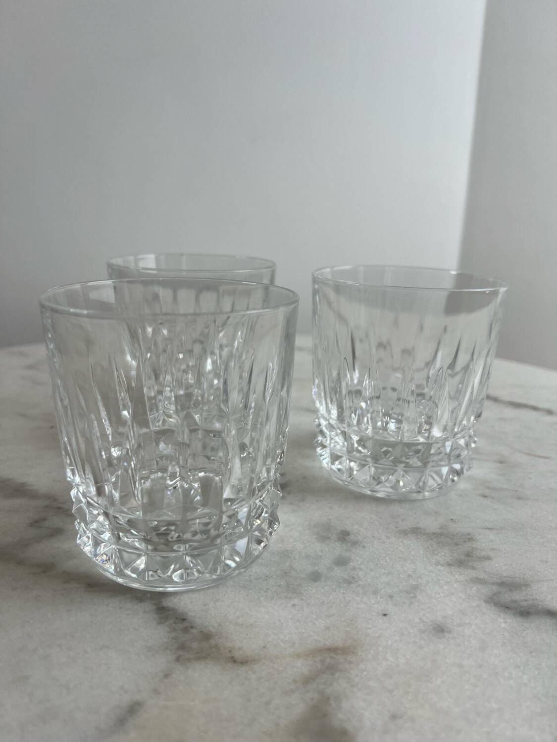 Set of three crystal whiskey glasses