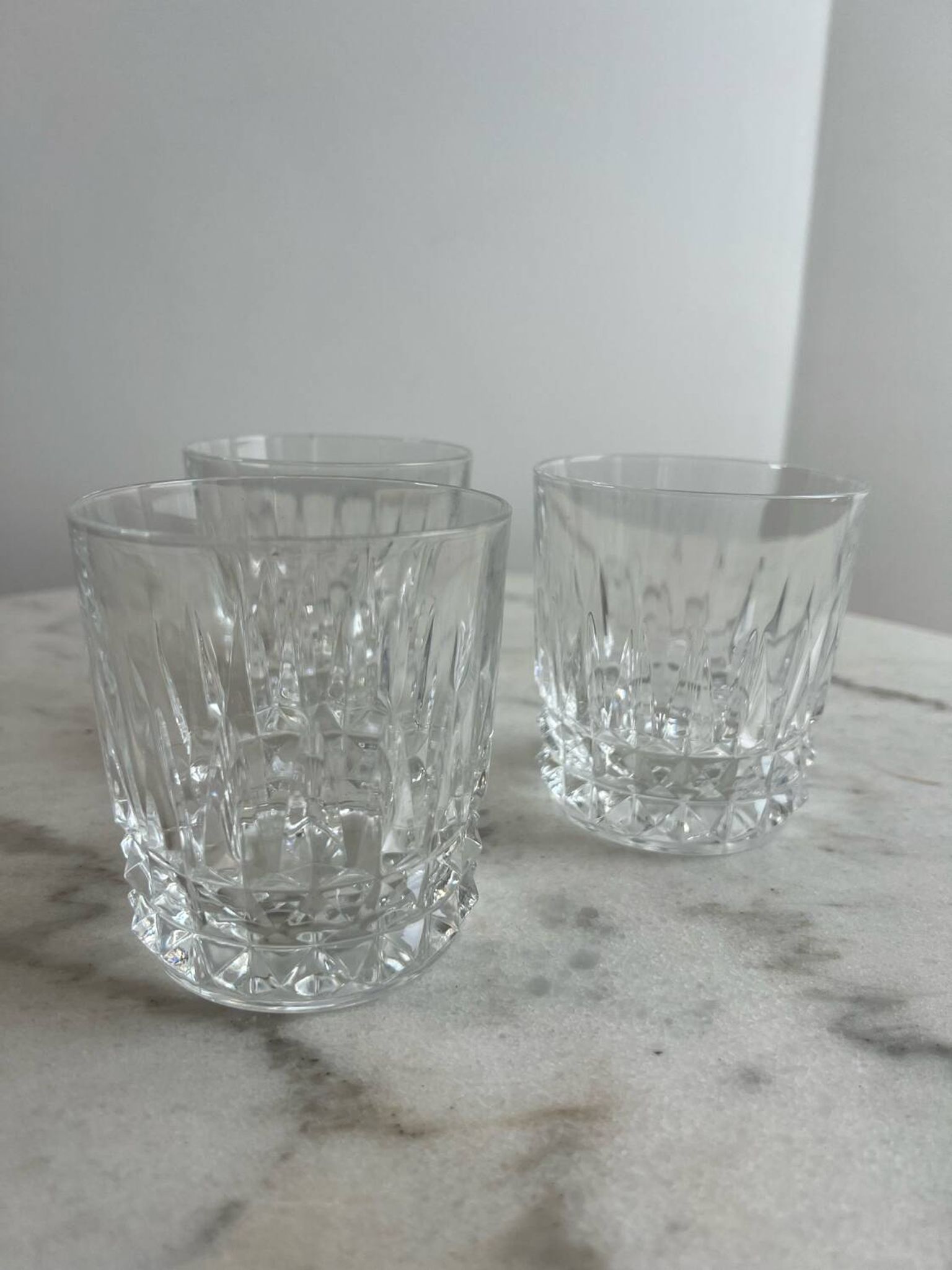 Set of three crystal whiskey glasses