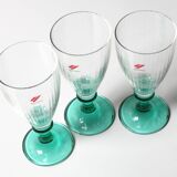 Set of 3 Vintage Bormioli Rocco Wine Glasses: Green Stem Harmonia, 1990s
