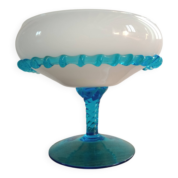 Coupe piedouche opaline - frise verre soufflé bleu turquoise