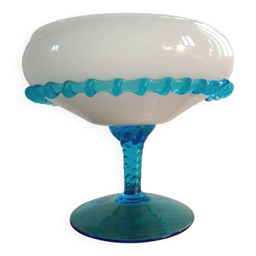 Opaline piedouche cup - turquoise blue blown glass frieze