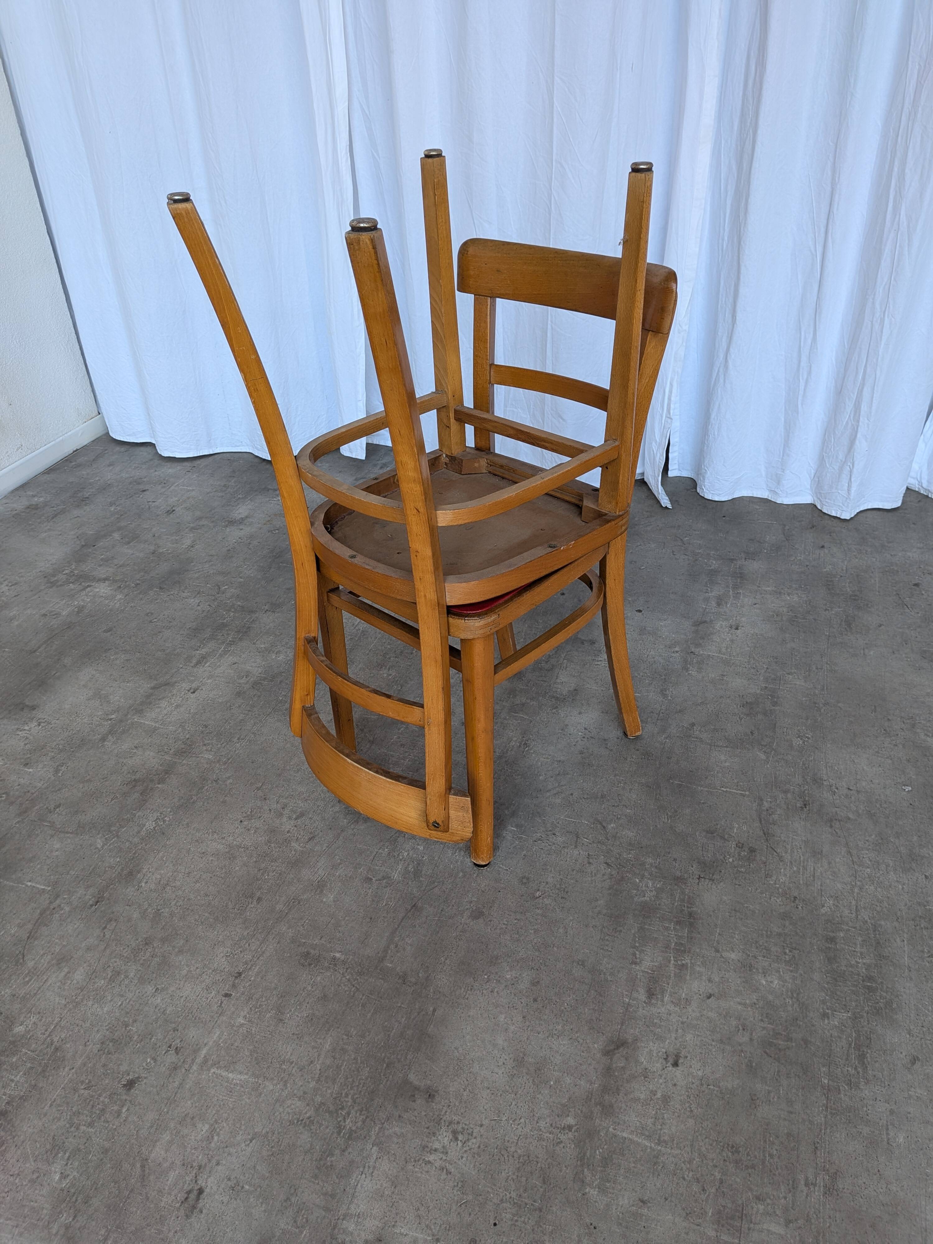 Vintage Wooden Dining Chair: Red Leather Seat, Mid-Century Modern