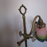 Antique brass and glass paste tulip lamp "Le verre Français"