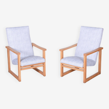 Pair of Restored Mid-Century Armchairs, Beech, New Upholstery, Czech, 1960s