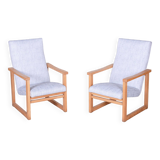 Pair of Restored Mid-Century Armchairs, Beech, New Upholstery, Czech, 1960s