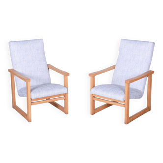 Pair of Restored Mid-Century Armchairs, Beech, New Upholstery, Czech, 1960s