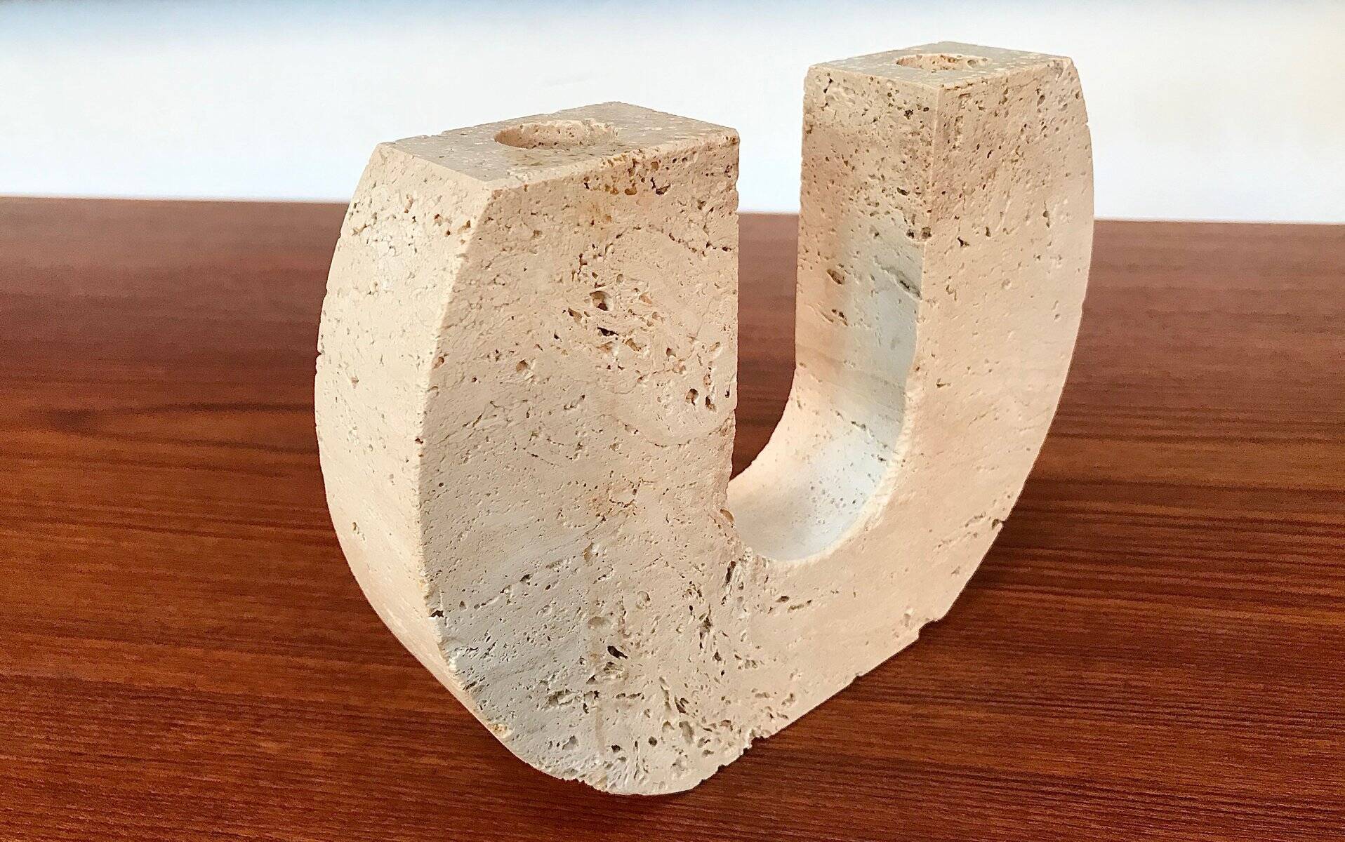 Italian brutalist candleholder by Fratelli Mannelli for Travertino di Rapolano, 1970s