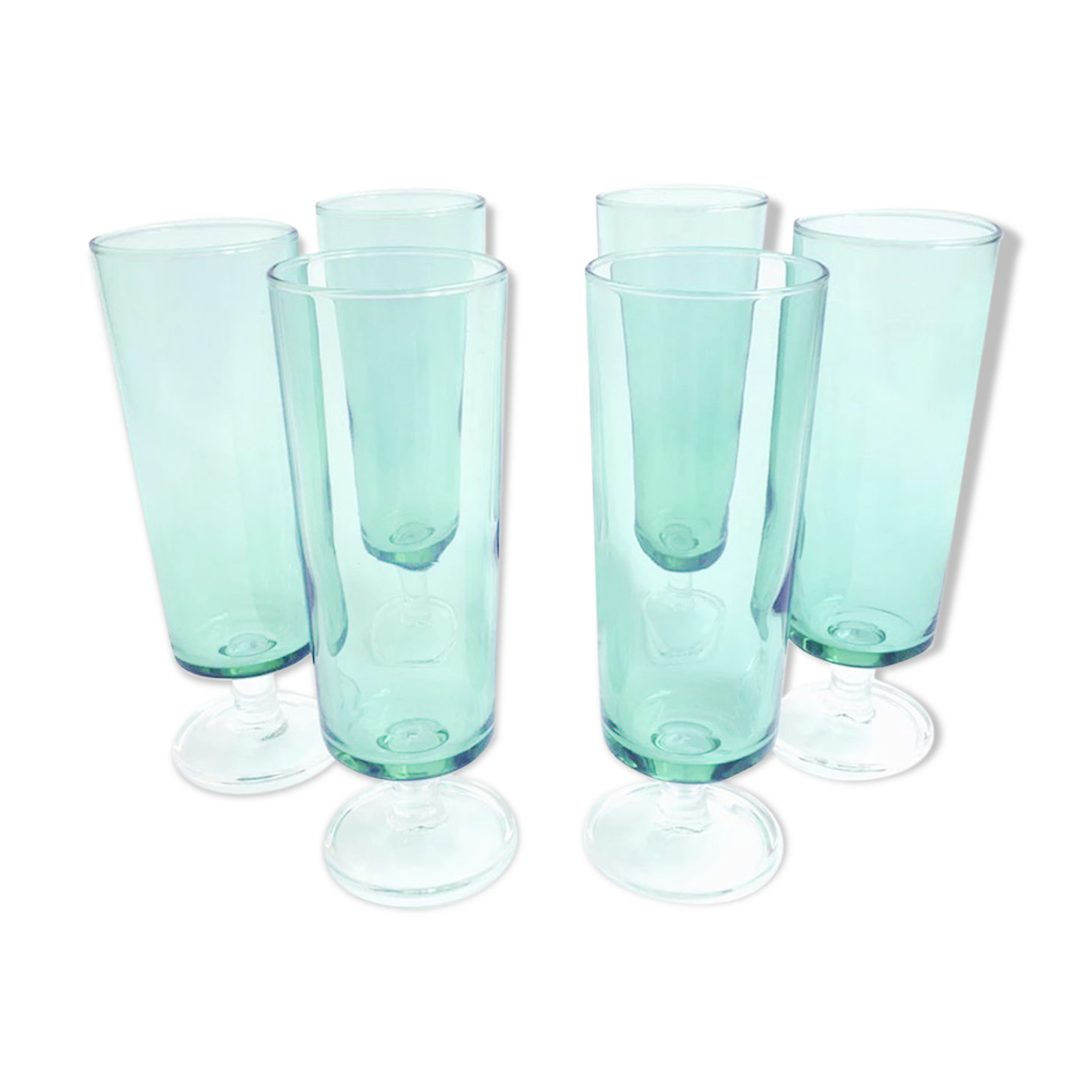 6 old champagne flutes luminarc green clear h14 cm