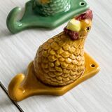 Ceramic slip kitchen towel hooks: Rooster, Hen, Duck.