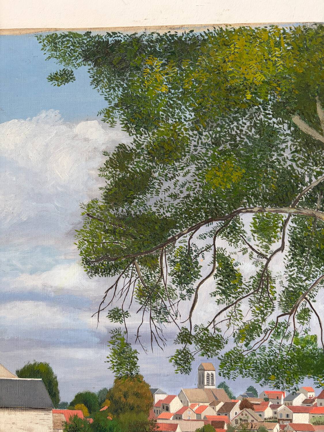 Landscape, arrival at the village, oil on canvas