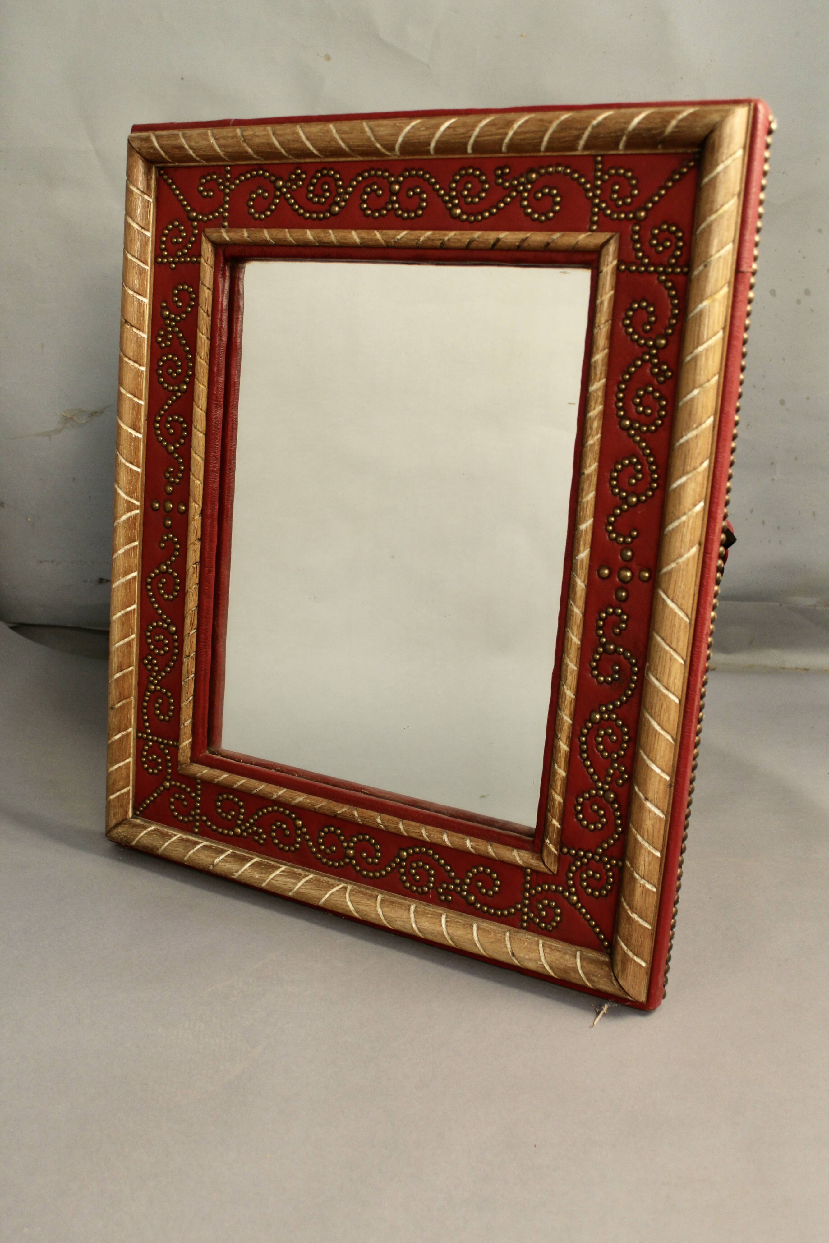 Mirror Red Leather André Maillefert 61x73cm