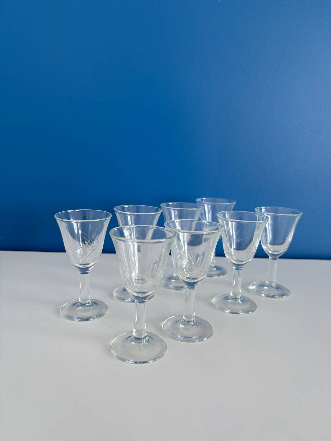 cracked crystal liqueur glass with wheat ear pattern - vintage liqueur glass - crystal tableware - set of 8