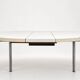 Vintage round extendable dining table, white laminate on chrome legs.