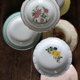 6 mismatched deep plates in floral colours from Digoin, Sarreguemines, Gien.