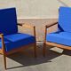 Pair of 1960s Scandinavian armchairs with blue cushions